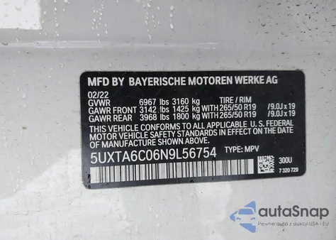 2022 BMW X5 Phev xDrive45E from USA, damaged, VIN 5UXTA6C06N9L56754